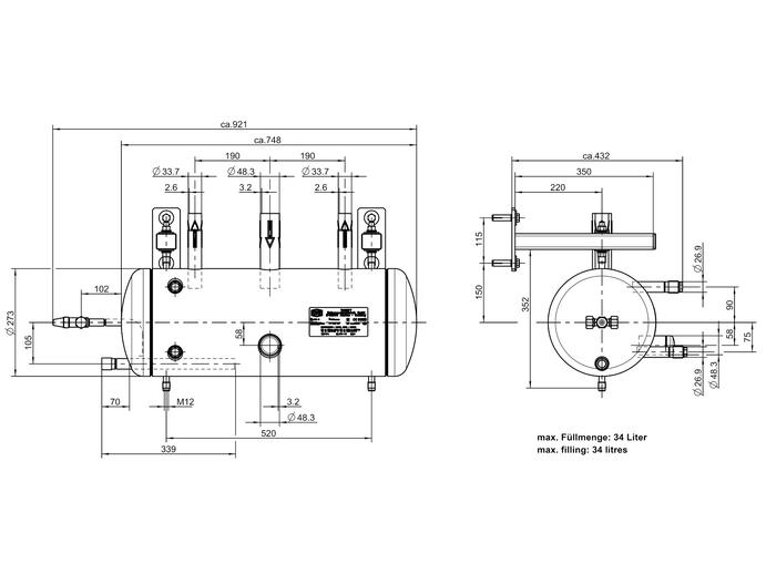 Dimensions of HDB3 stainless steel oil receiver